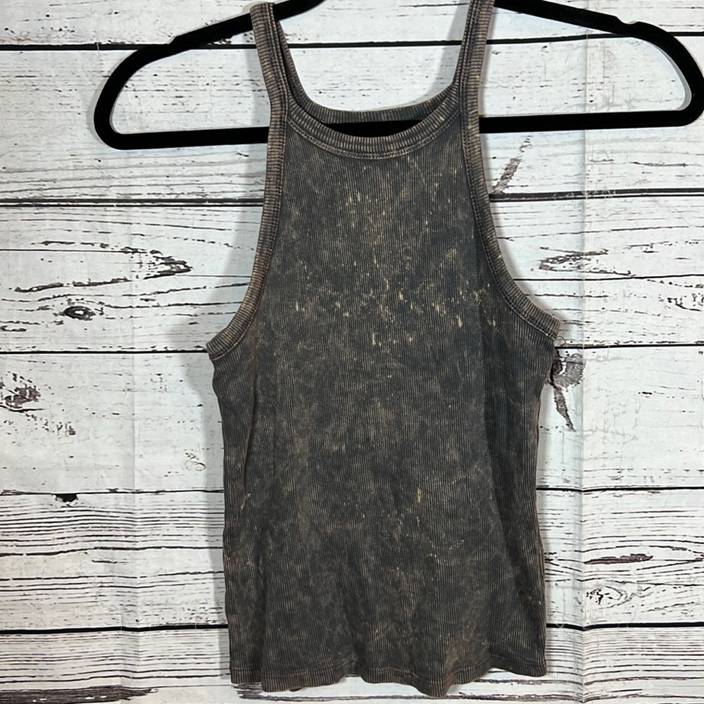 Anthropologie Cropped Distressed Print Tank Top
